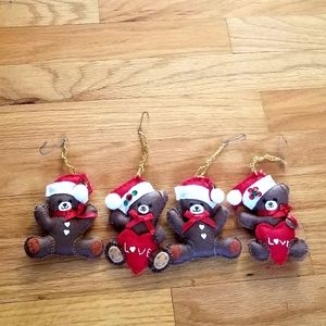 Vintage Handmade Soft Christmas Bear Ornaments Set of 4